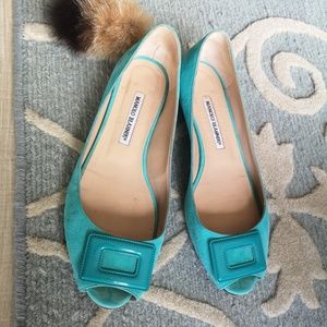 Manolo Blahnik Flat Turquois Shoes